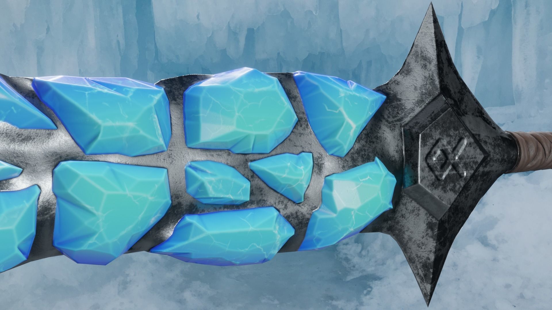 Stylized Sword Ice and Gold Crystals Melee Weapon Game Ready Low-poly 3D model_10