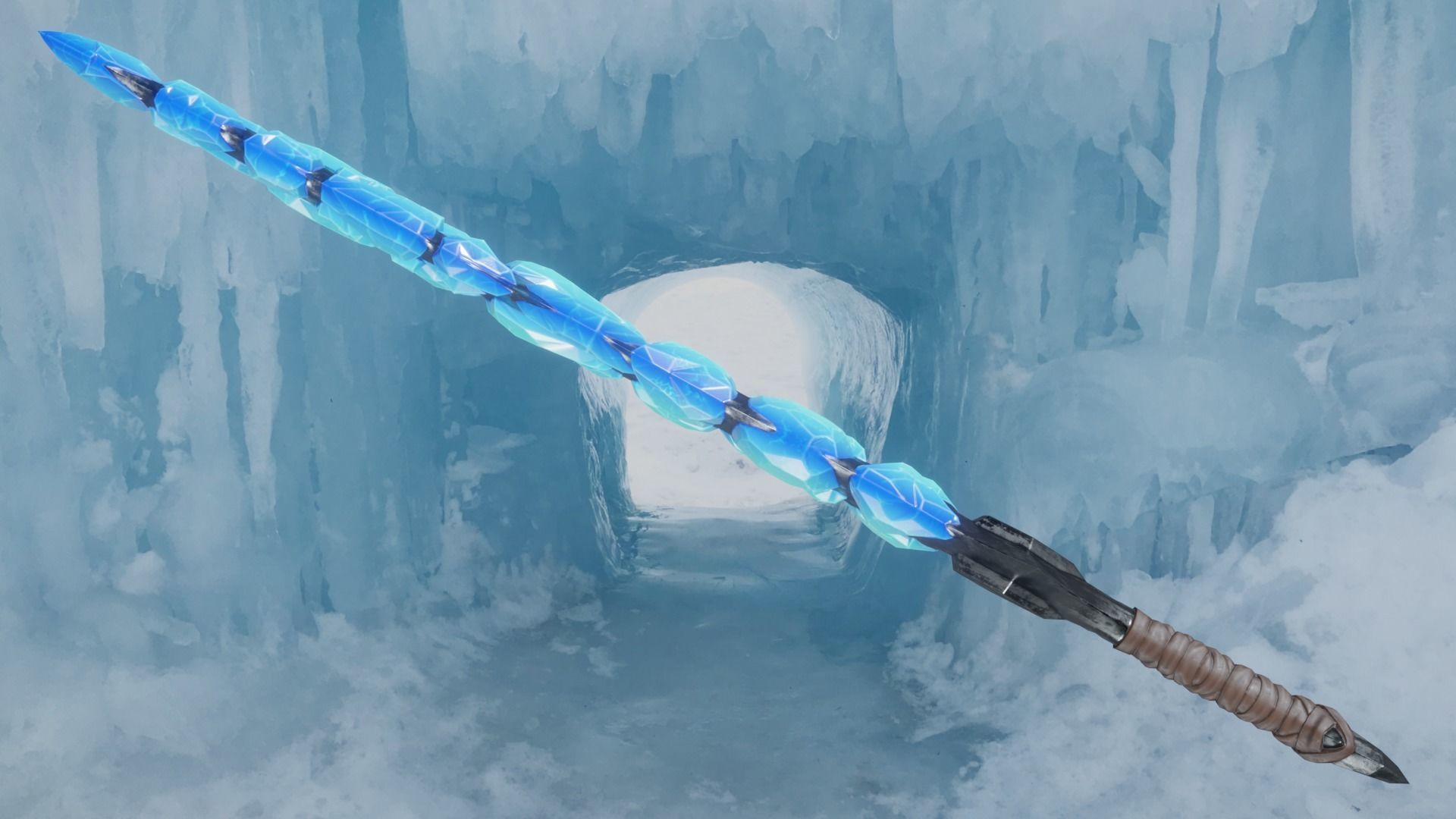 Stylized Sword Ice and Gold Crystals Melee Weapon Game Ready Low-poly 3D model_14