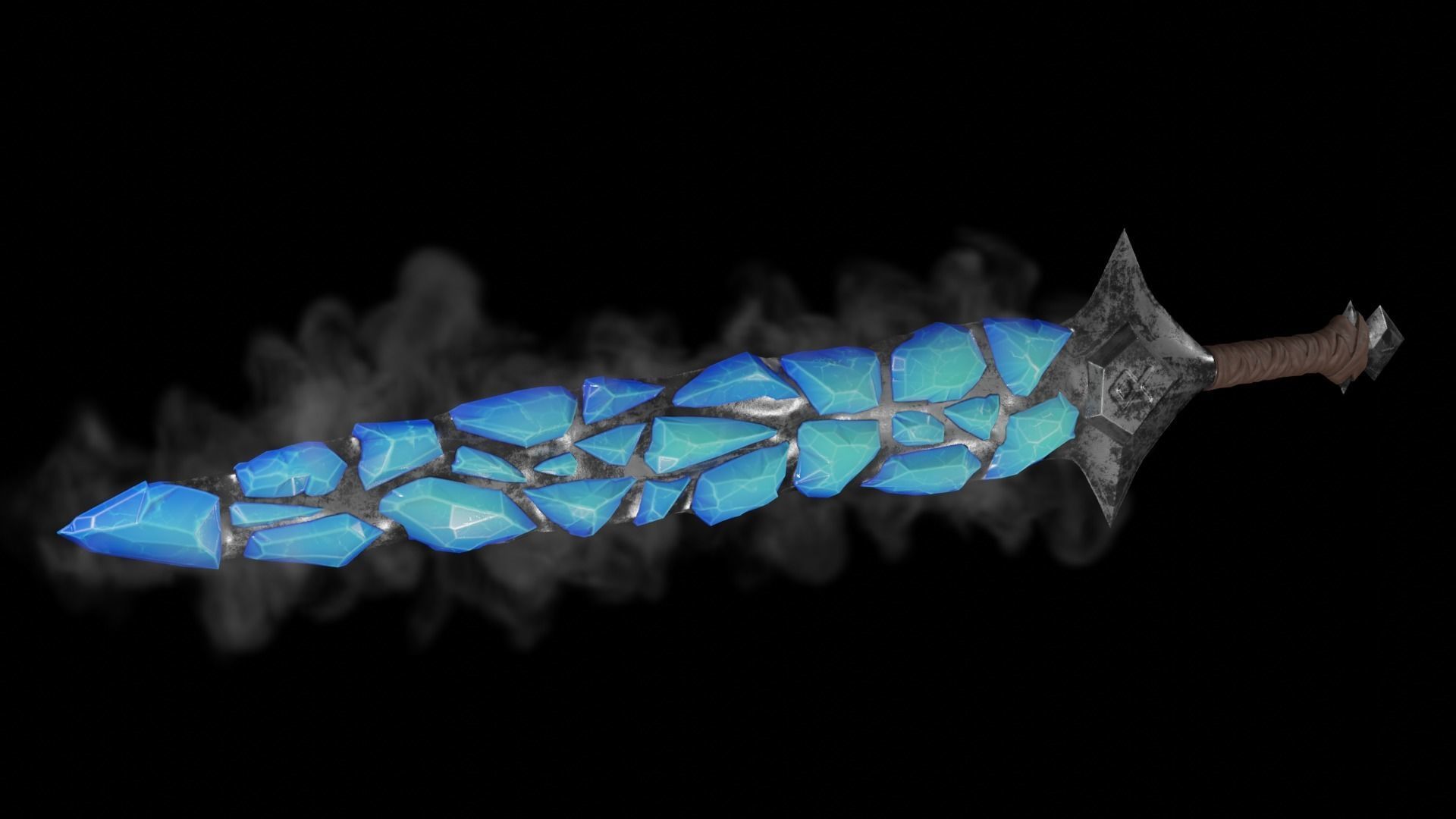 Stylized Sword Ice and Gold Crystals Melee Weapon Game Ready Low-poly 3D model_3