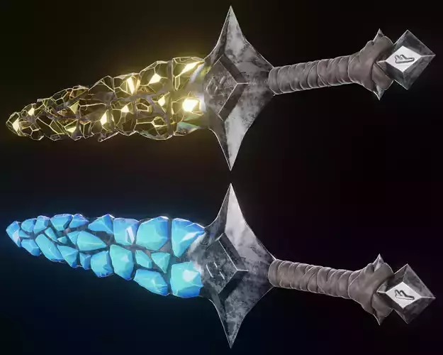 Stylized Sword Ice and Gold Crystals Melee Weapon Game Ready Low-poly 3D model