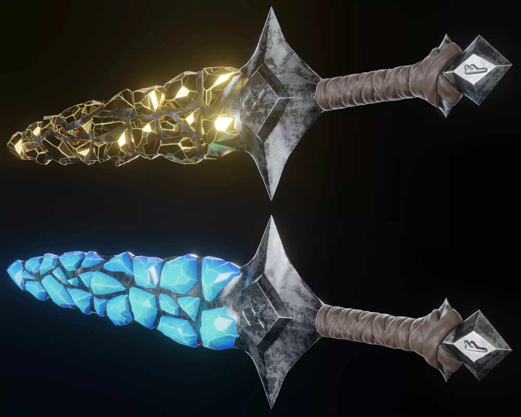 Stylized Sword Ice and Gold Crystals Melee Weapon Game Ready Low-poly 3D model_0