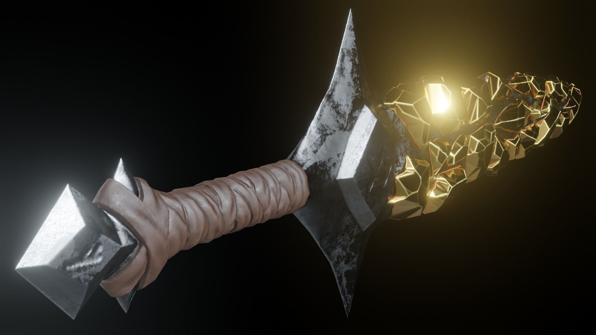 Stylized Sword Ice and Gold Crystals Melee Weapon Game Ready Low-poly 3D model_4