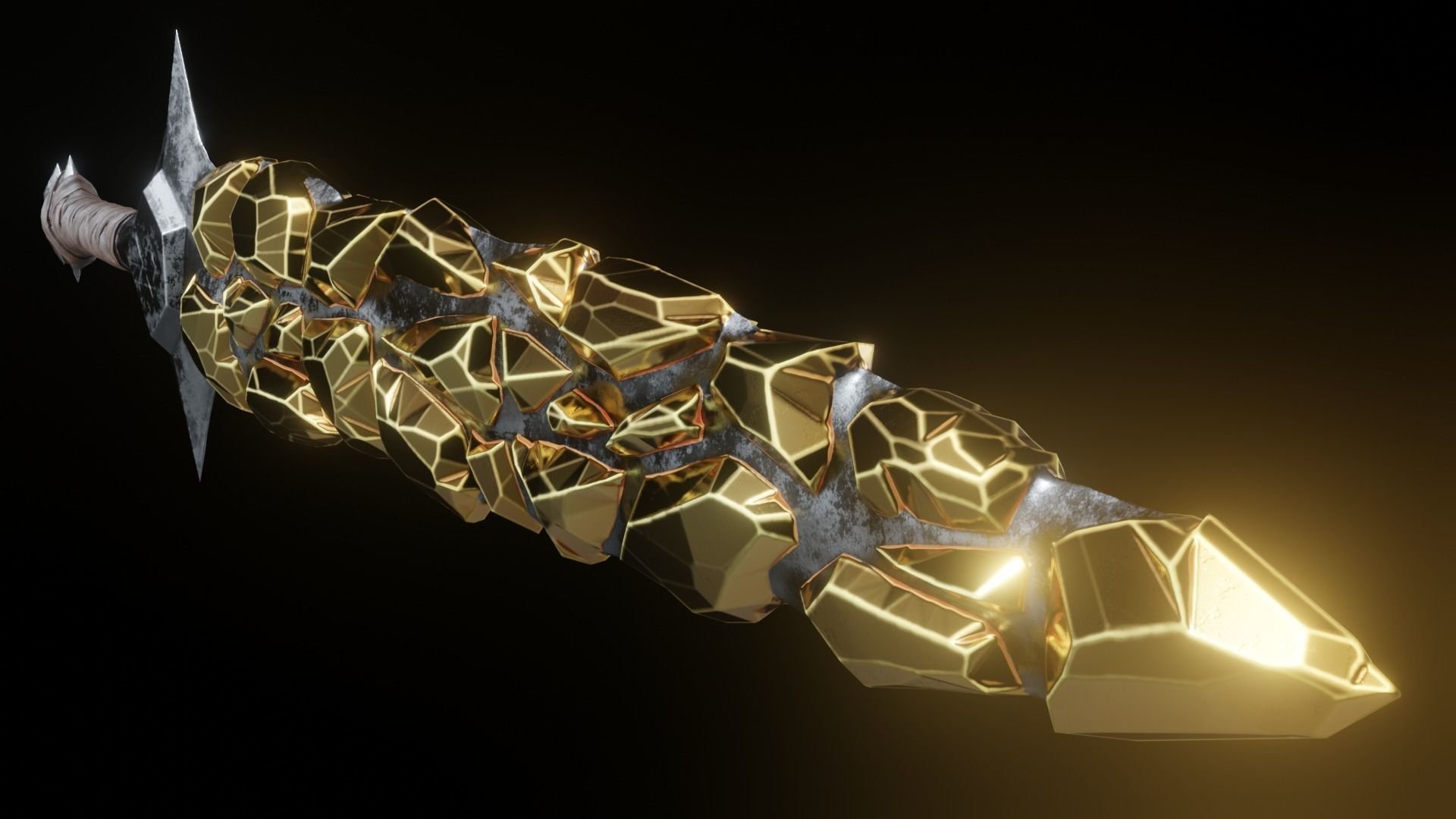 Stylized Sword Ice and Gold Crystals Melee Weapon Game Ready Low-poly 3D model_9