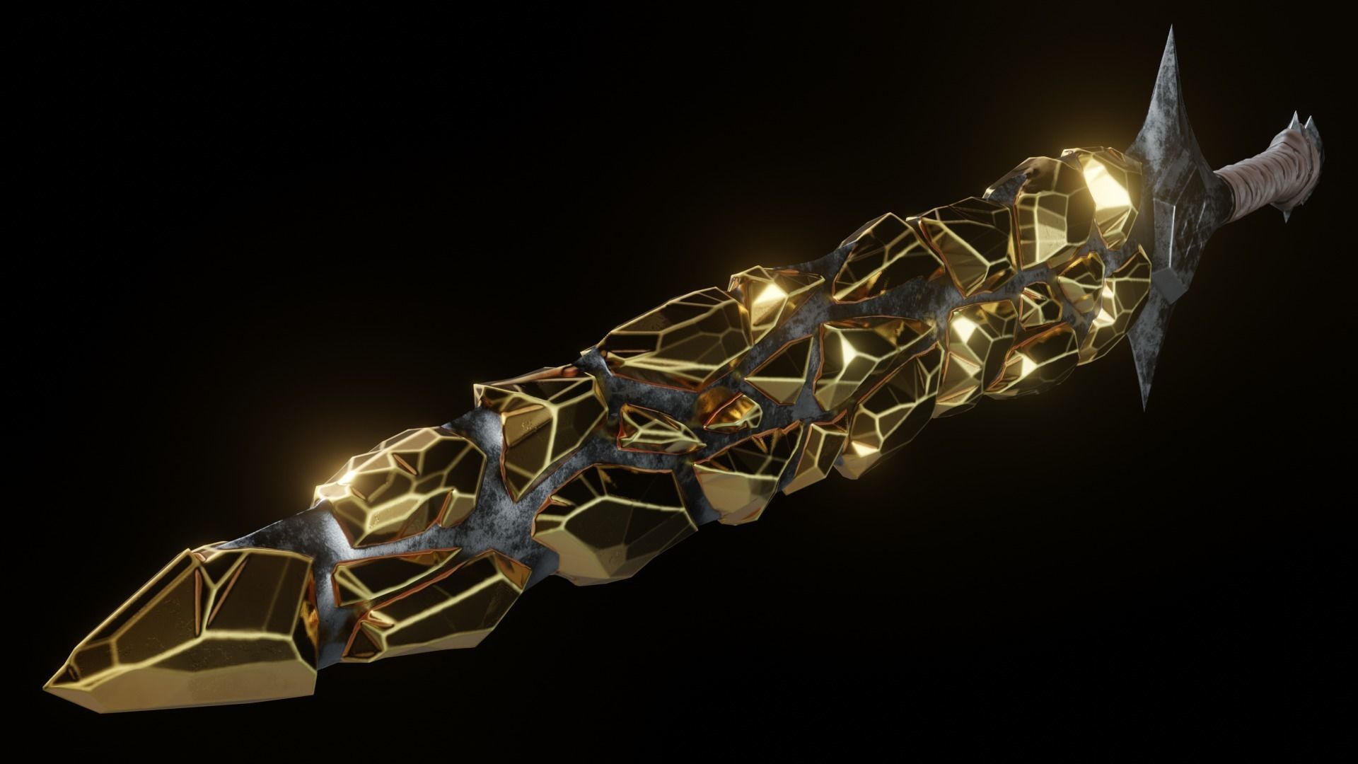 Stylized Sword Ice and Gold Crystals Melee Weapon Game Ready Low-poly 3D model_7