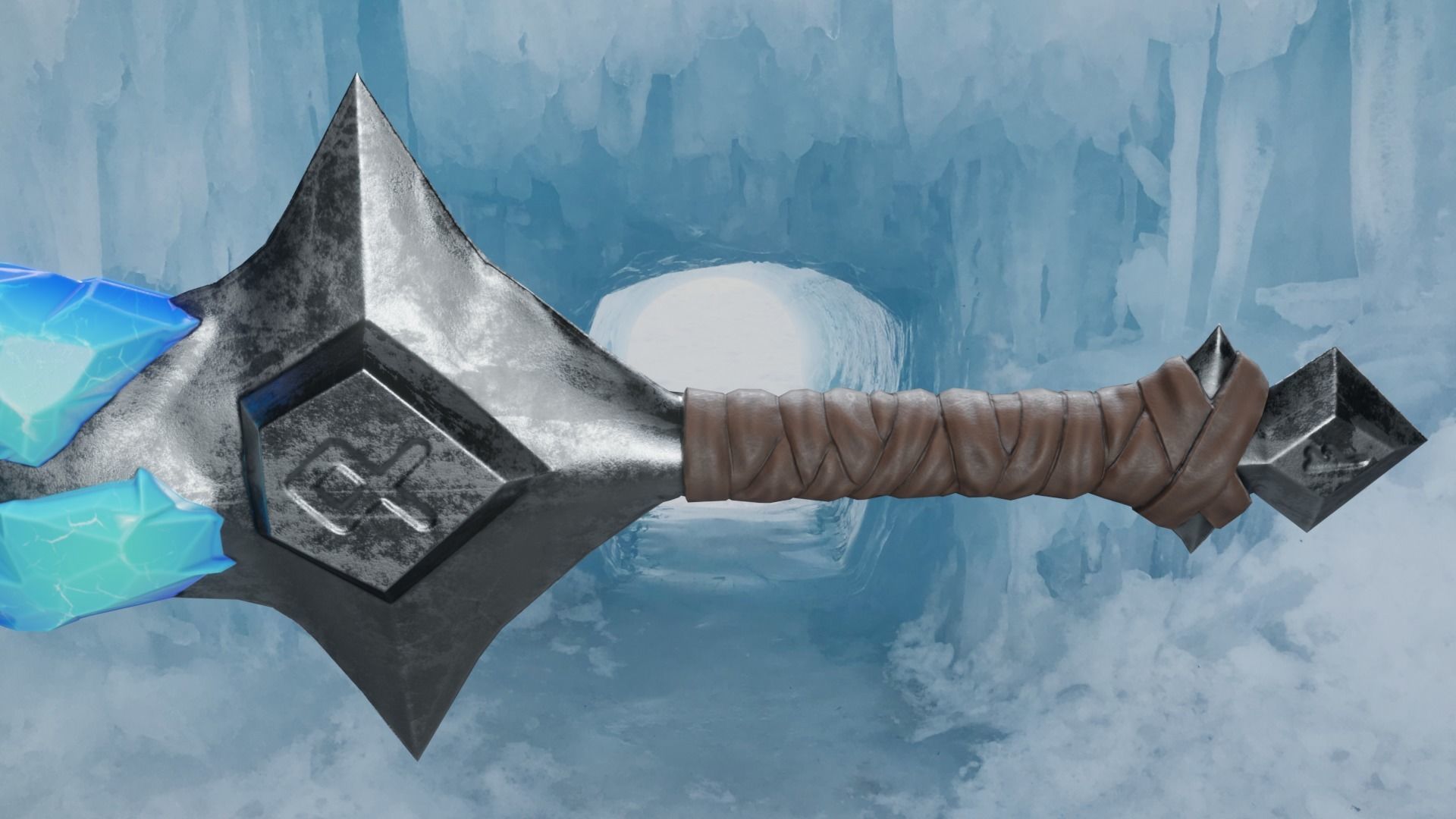 Stylized Sword Ice and Gold Crystals Melee Weapon Game Ready Low-poly 3D model_12