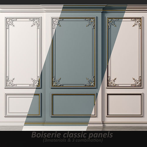 Wall molding 20 Boiserie classic panels Low-poly 3D model