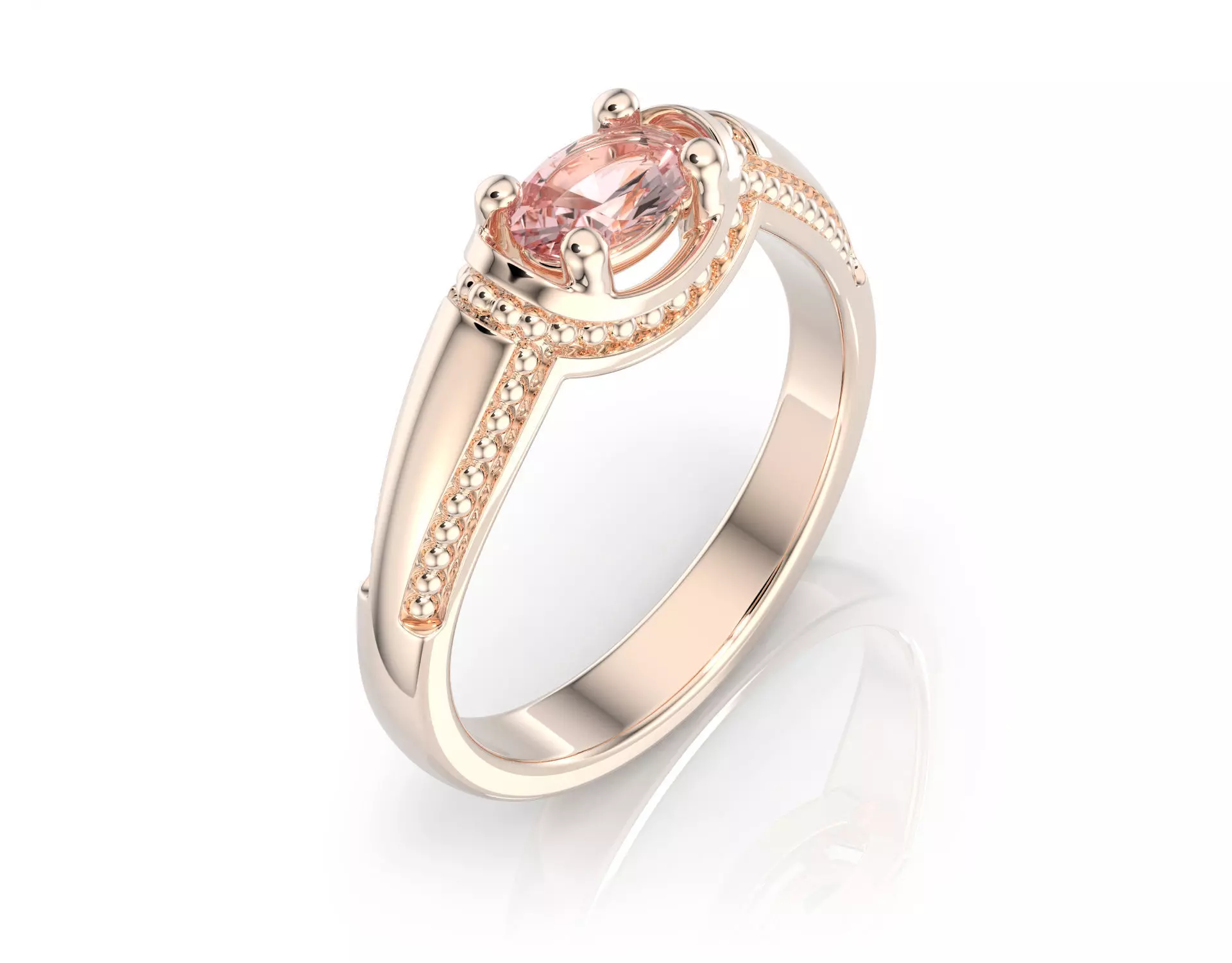 D-1901 rose gold ring with morganite stone 3D print model_0