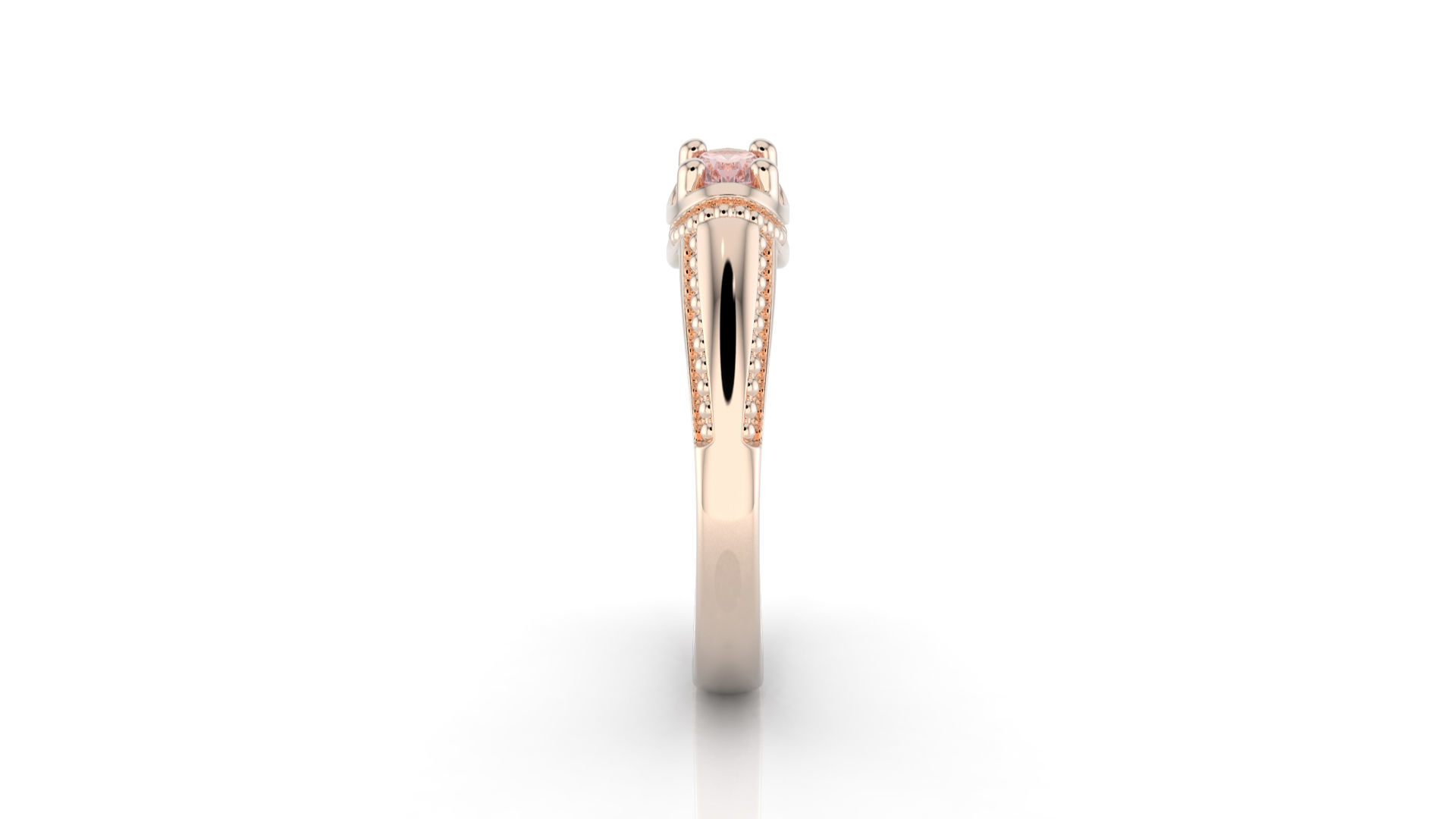 D-1901 rose gold ring with morganite stone 3D print model_3