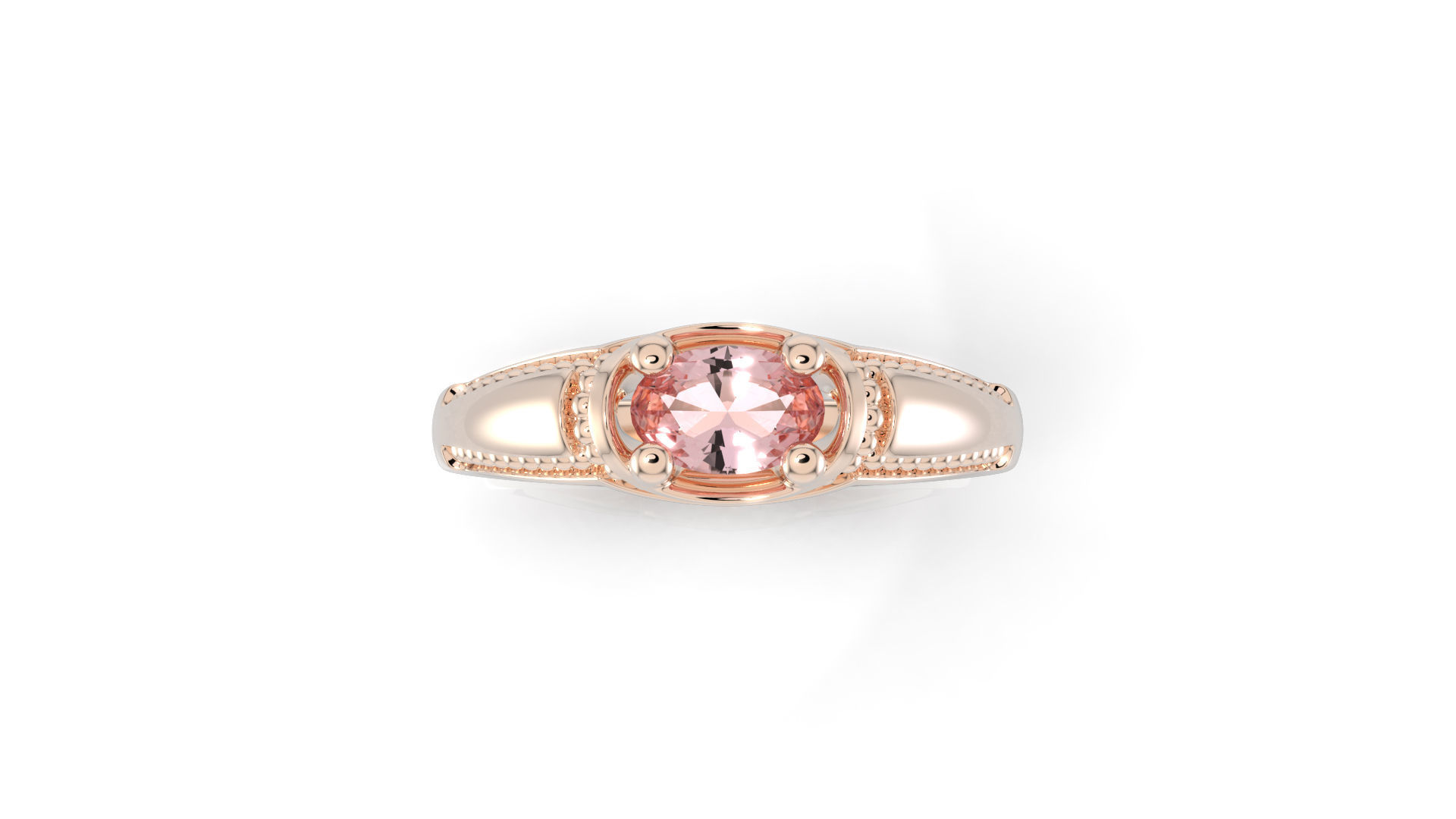 D-1901 rose gold ring with morganite stone 3D print model_4