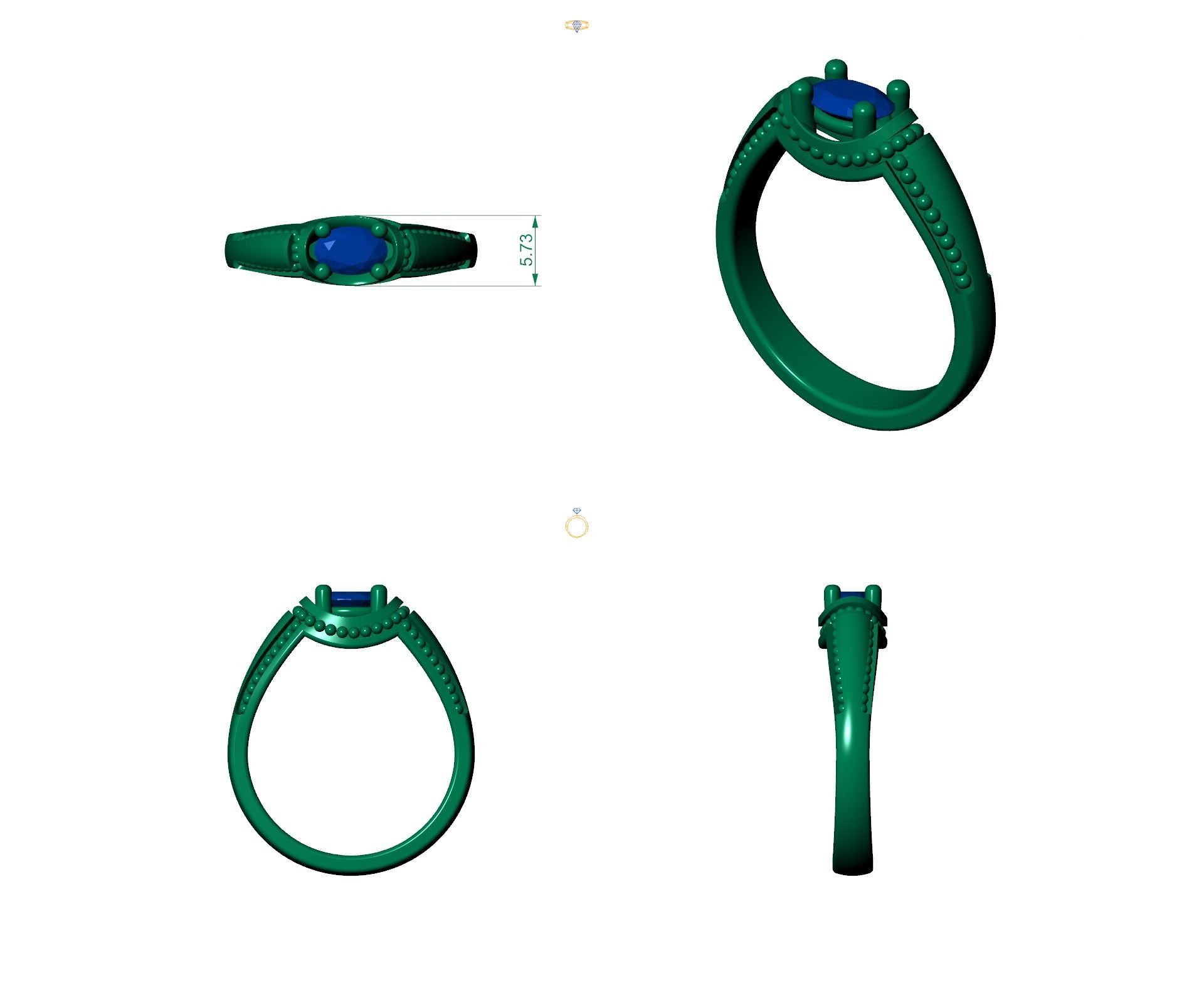 D-1901 rose gold ring with morganite stone 3D print model_5