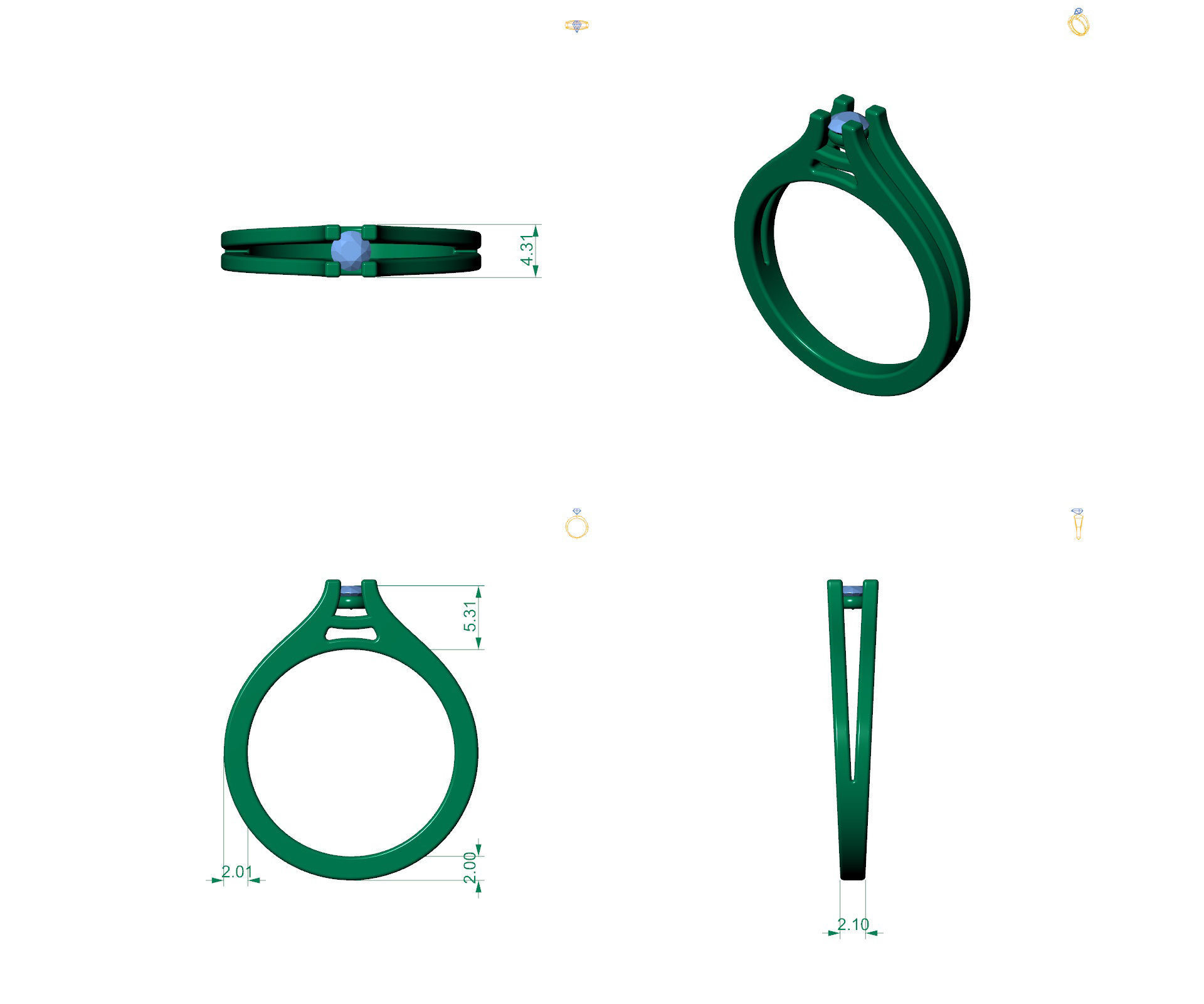 D-1977 engagement ring with princess cut diamond 3D print model_5