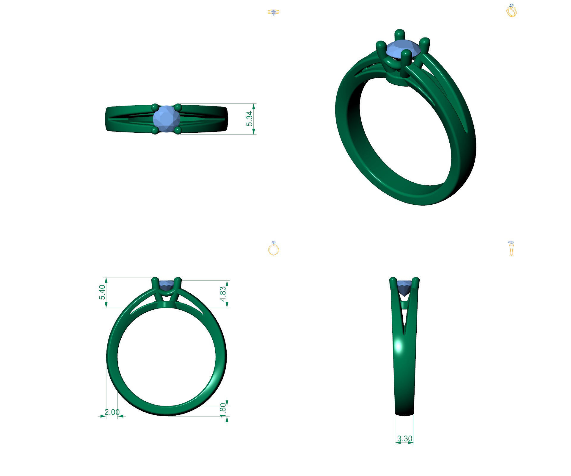 D-2011 solitaire diamond engagement ring gold 3D print model_4