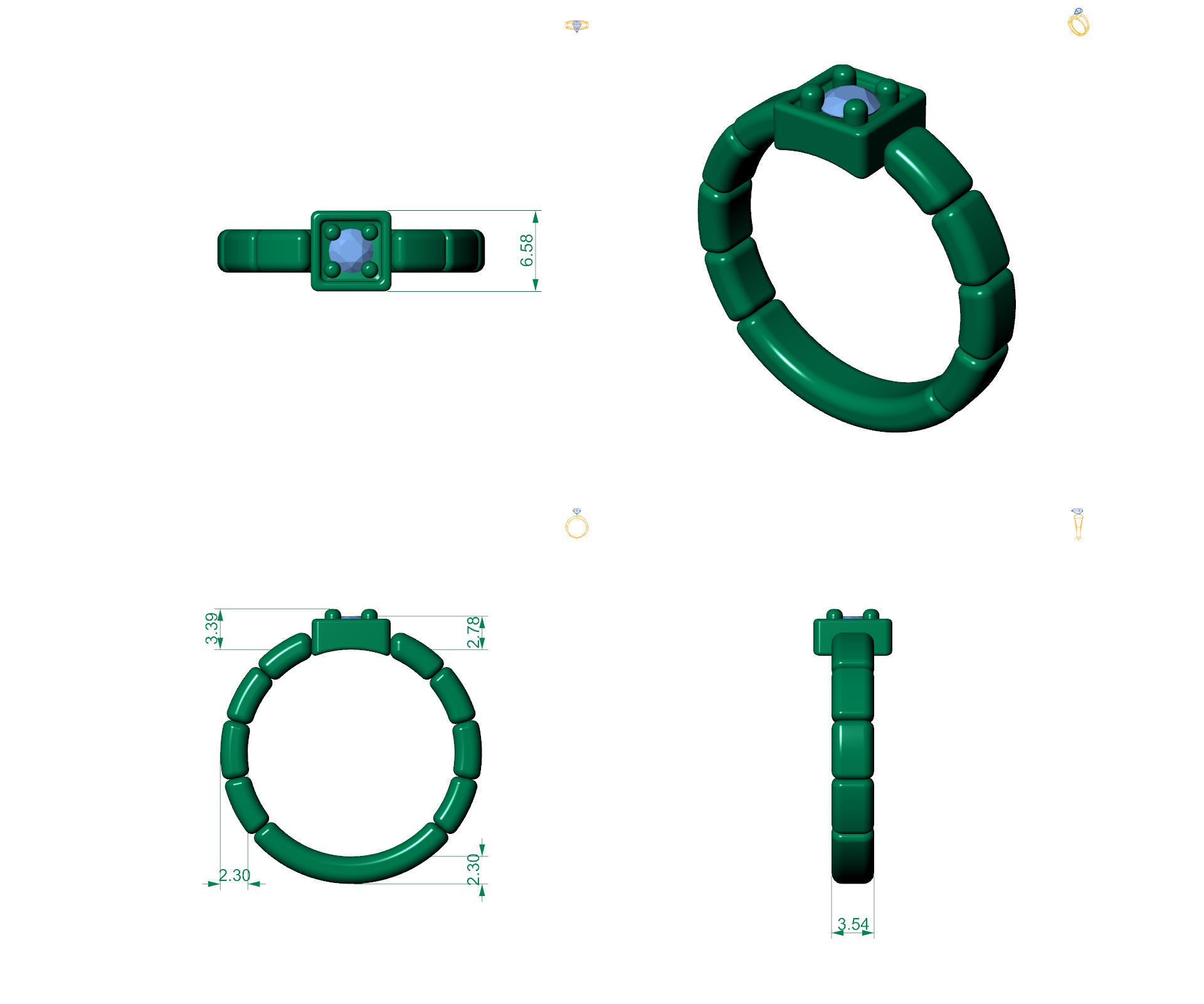 D-2067 gold ring with diamonds 3D print model_5