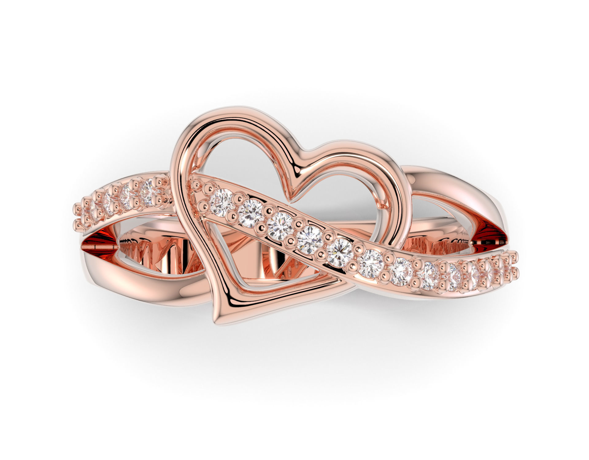 D-2117 rose gold heart ring with diamonds 3D print model_4
