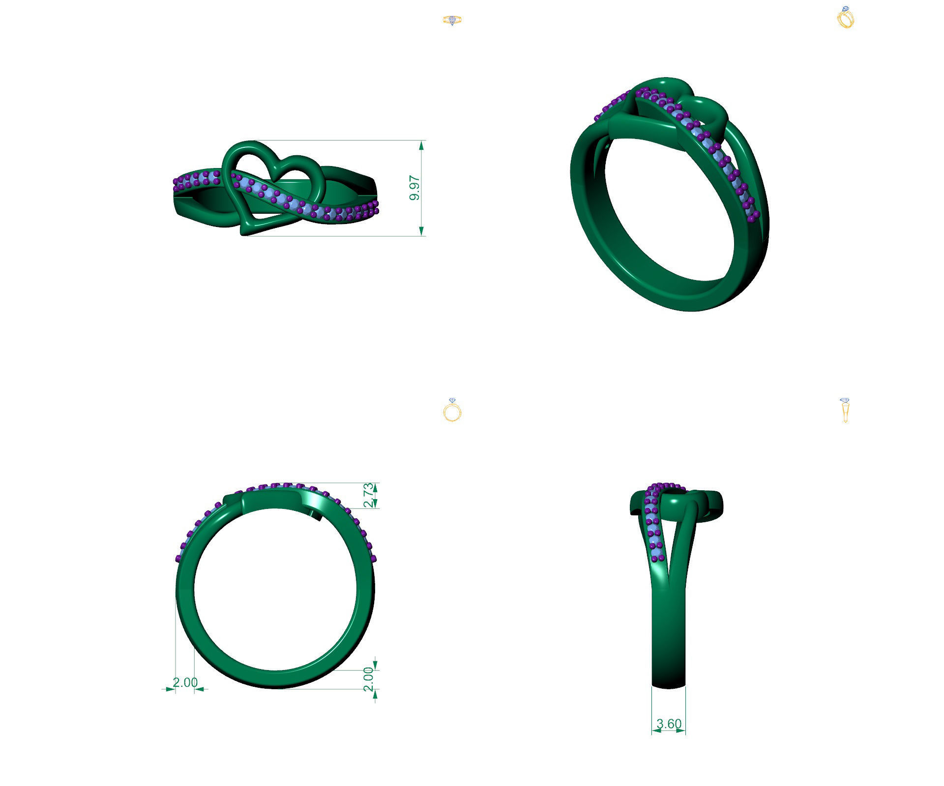 D-2117 rose gold heart ring with diamonds 3D print model_5