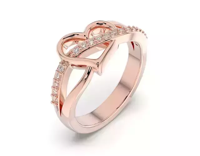 D-2117 rose gold heart ring with diamonds