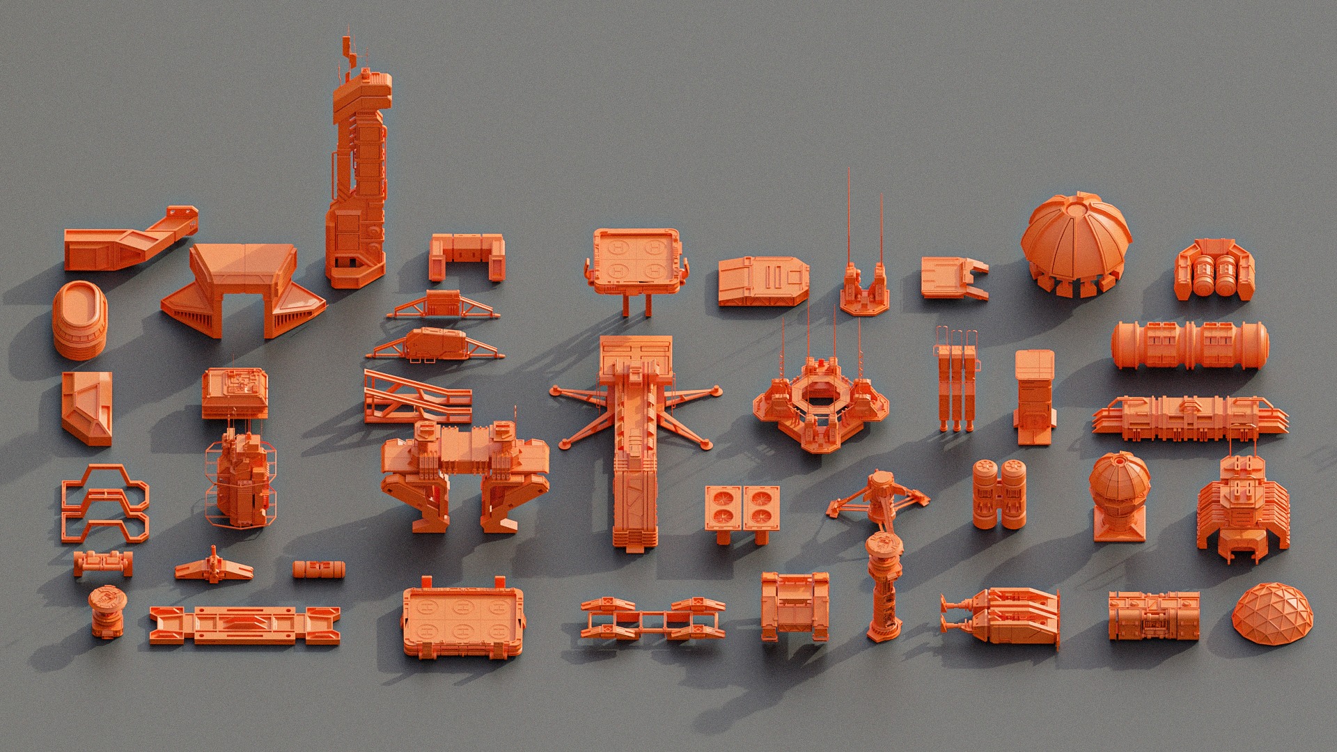 Scifi building dressing KITBASH pack Low-poly 3D model_17