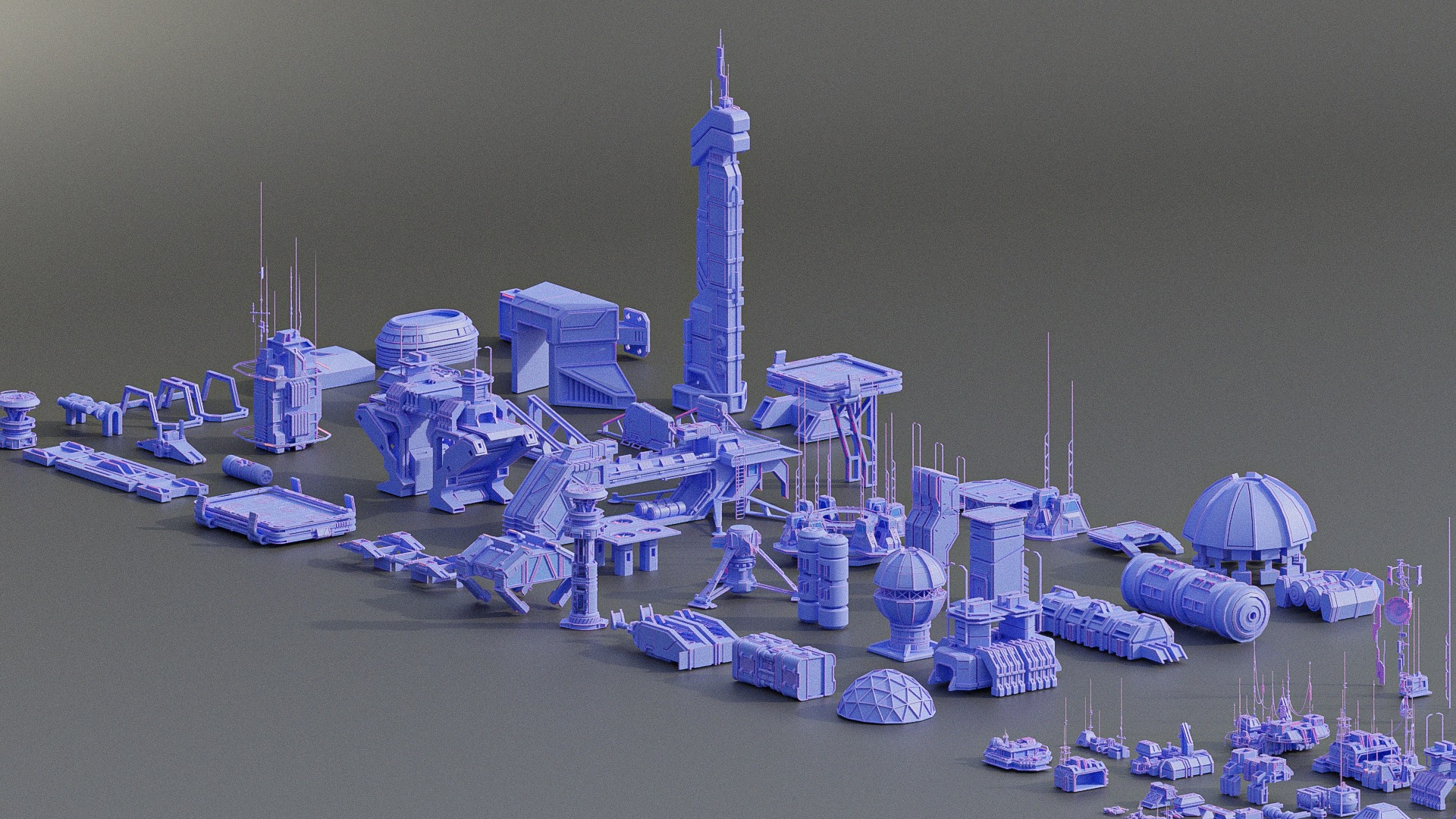 Scifi building dressing KITBASH pack Low-poly 3D model_12
