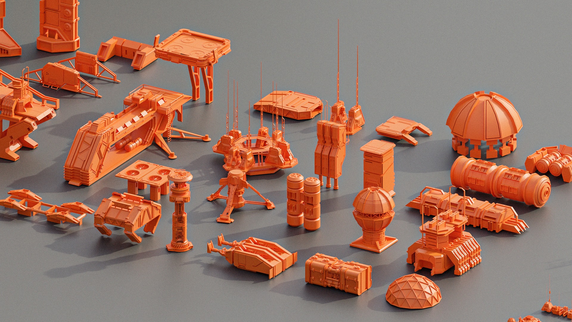 Scifi building dressing KITBASH pack Low-poly 3D model_9