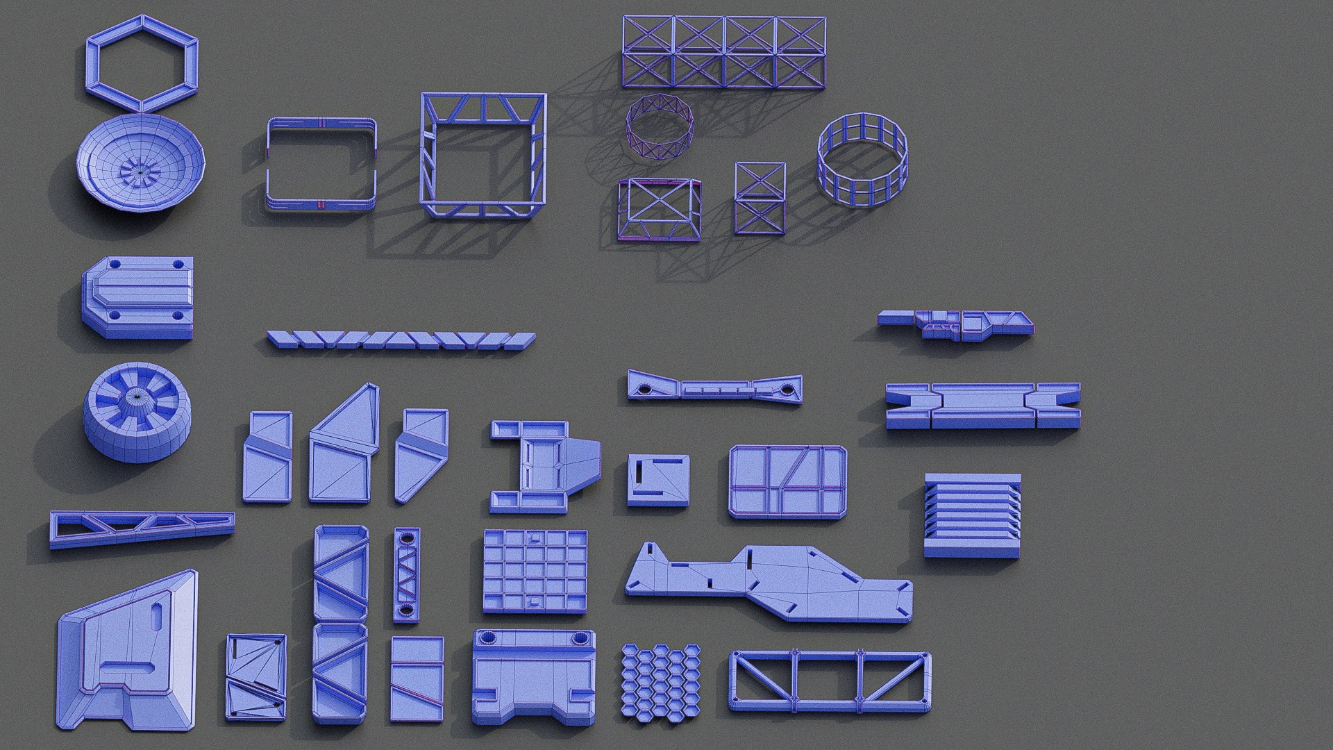 Scifi building dressing KITBASH pack Low-poly 3D model_14