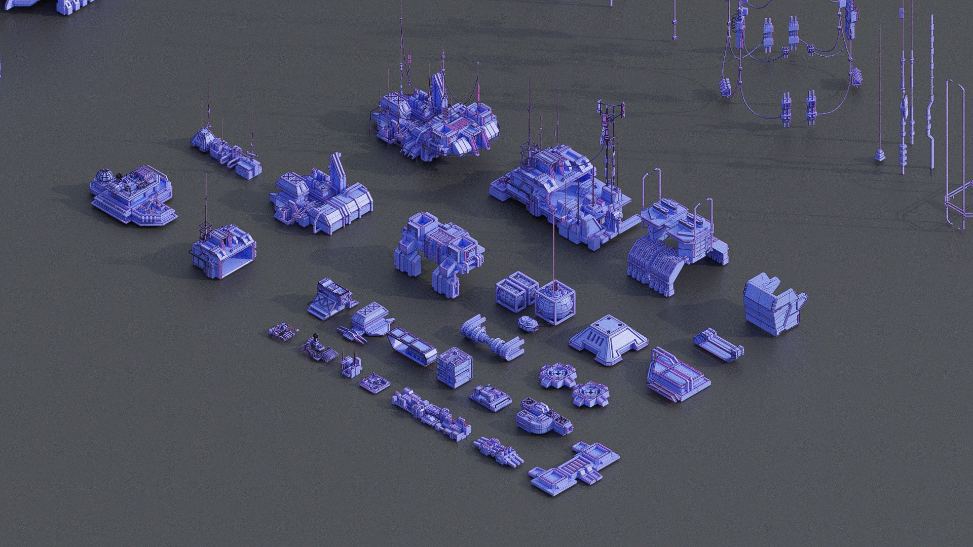 Scifi building dressing KITBASH pack Low-poly 3D model_11