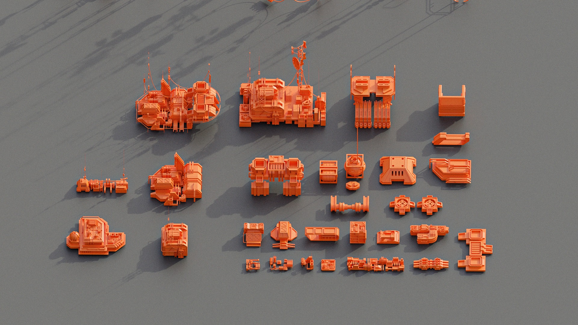 Scifi building dressing KITBASH pack Low-poly 3D model_10