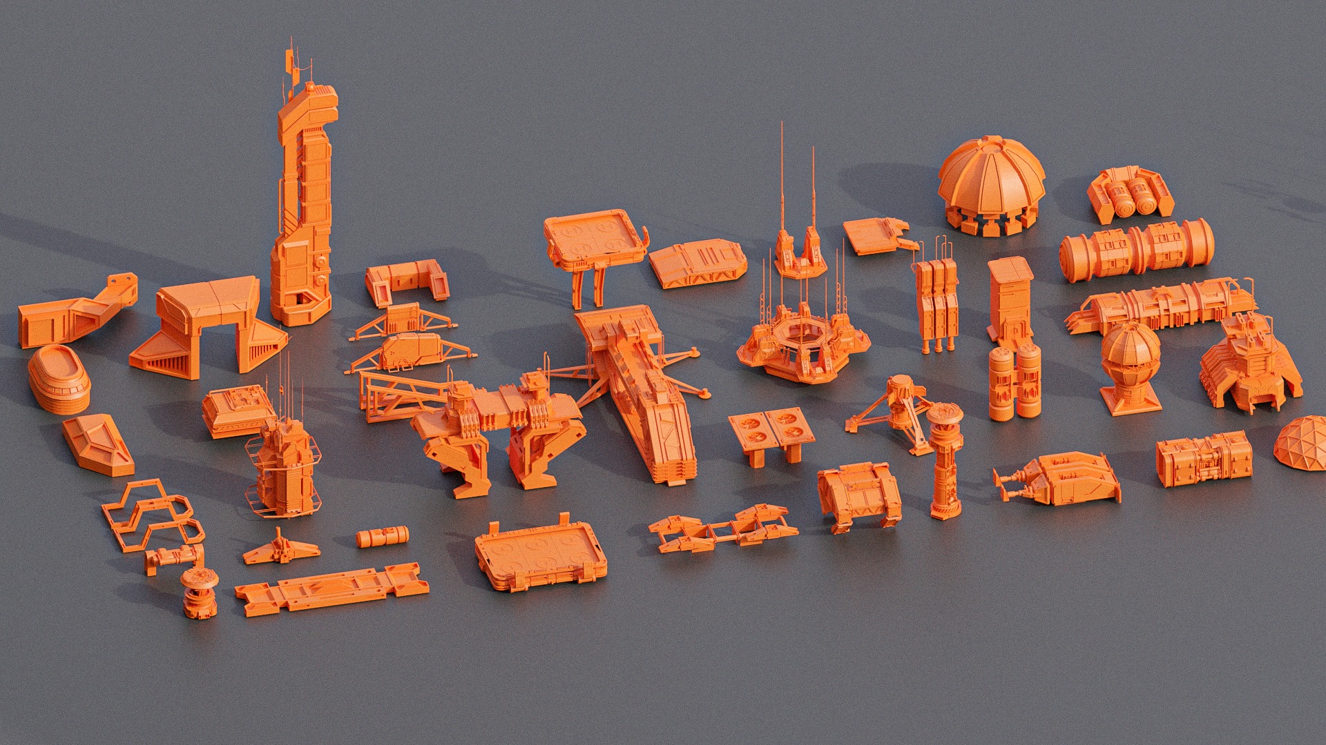 Scifi building dressing KITBASH pack Low-poly 3D model_13