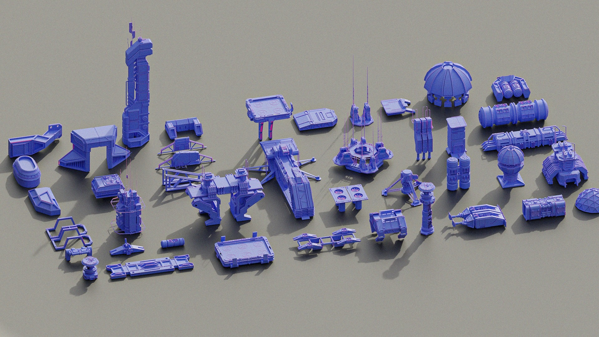 Scifi building dressing KITBASH pack Low-poly 3D model_8