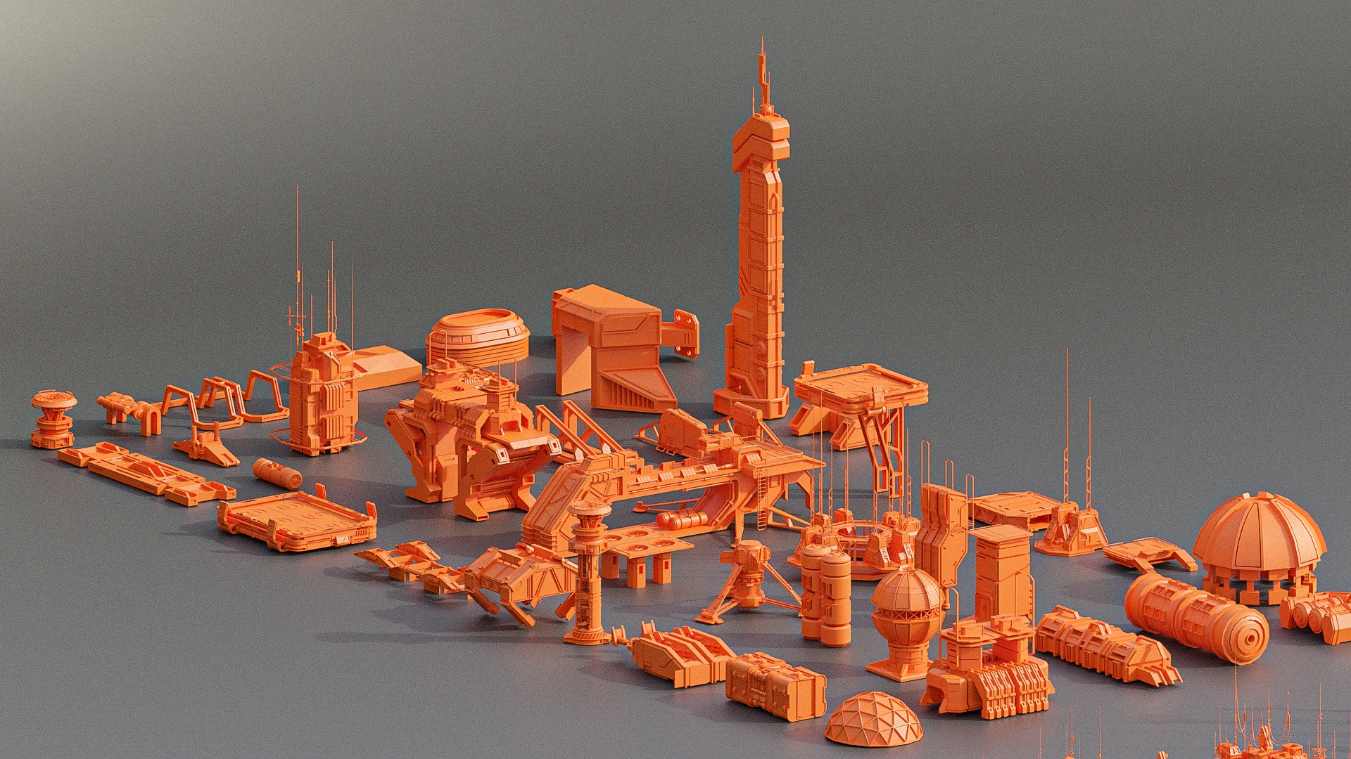 Scifi building dressing KITBASH pack Low-poly 3D model_7