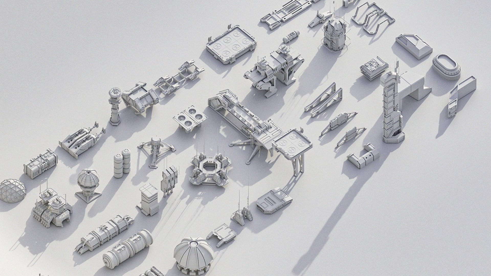 Scifi building dressing KITBASH pack Low-poly 3D model_4