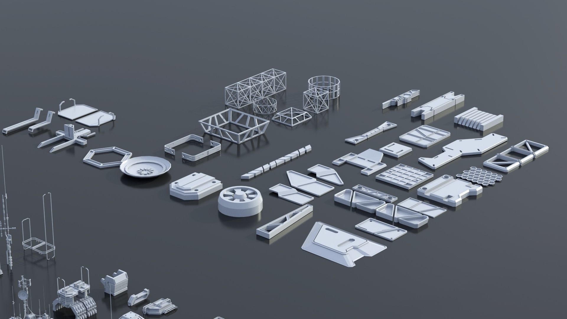 Scifi building dressing KITBASH pack Low-poly 3D model_22