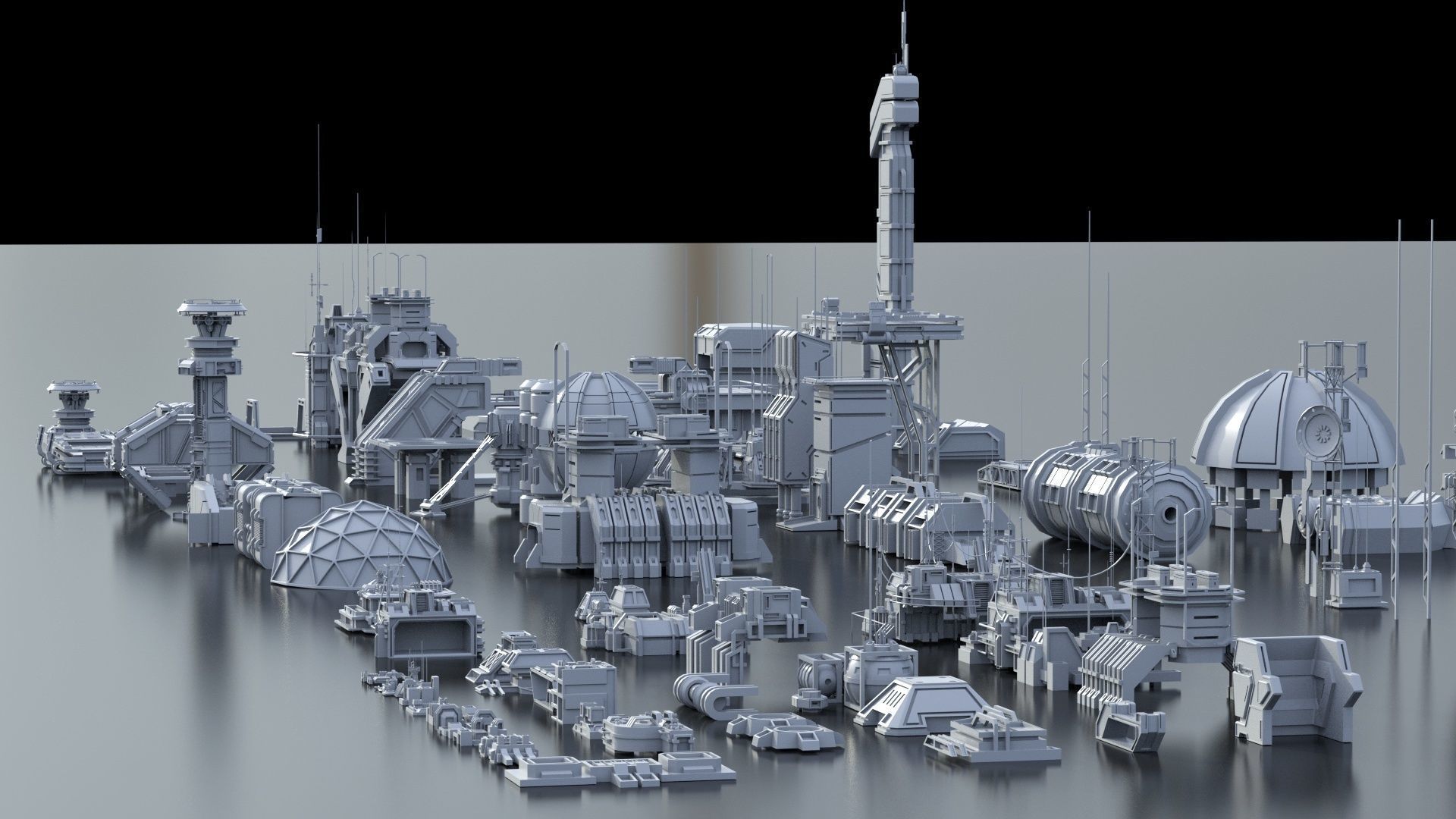 Scifi building dressing KITBASH pack Low-poly 3D model_28