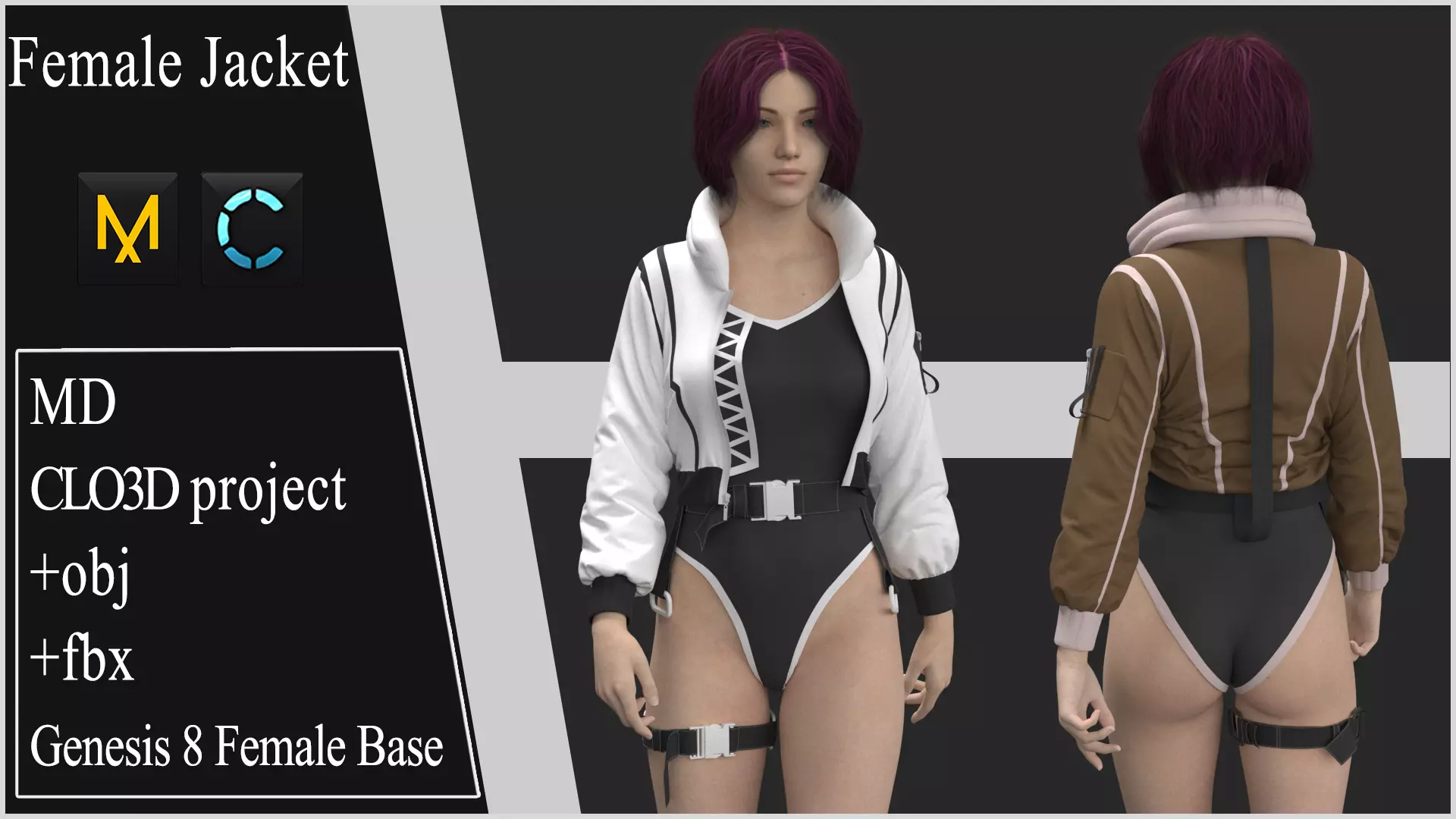 Female Jacket Marvelous Designer project  3D model_0