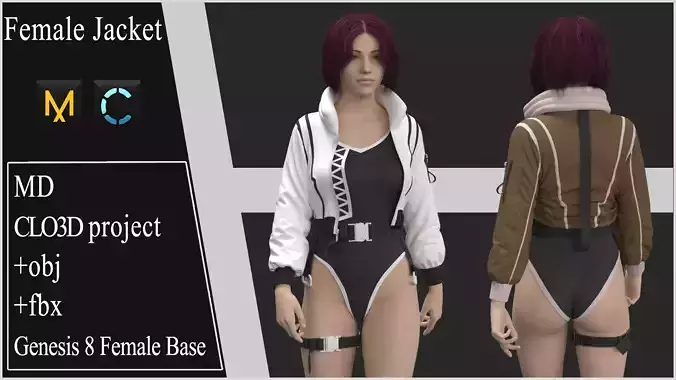 Female Jacket Marvelous Designer project  3D model