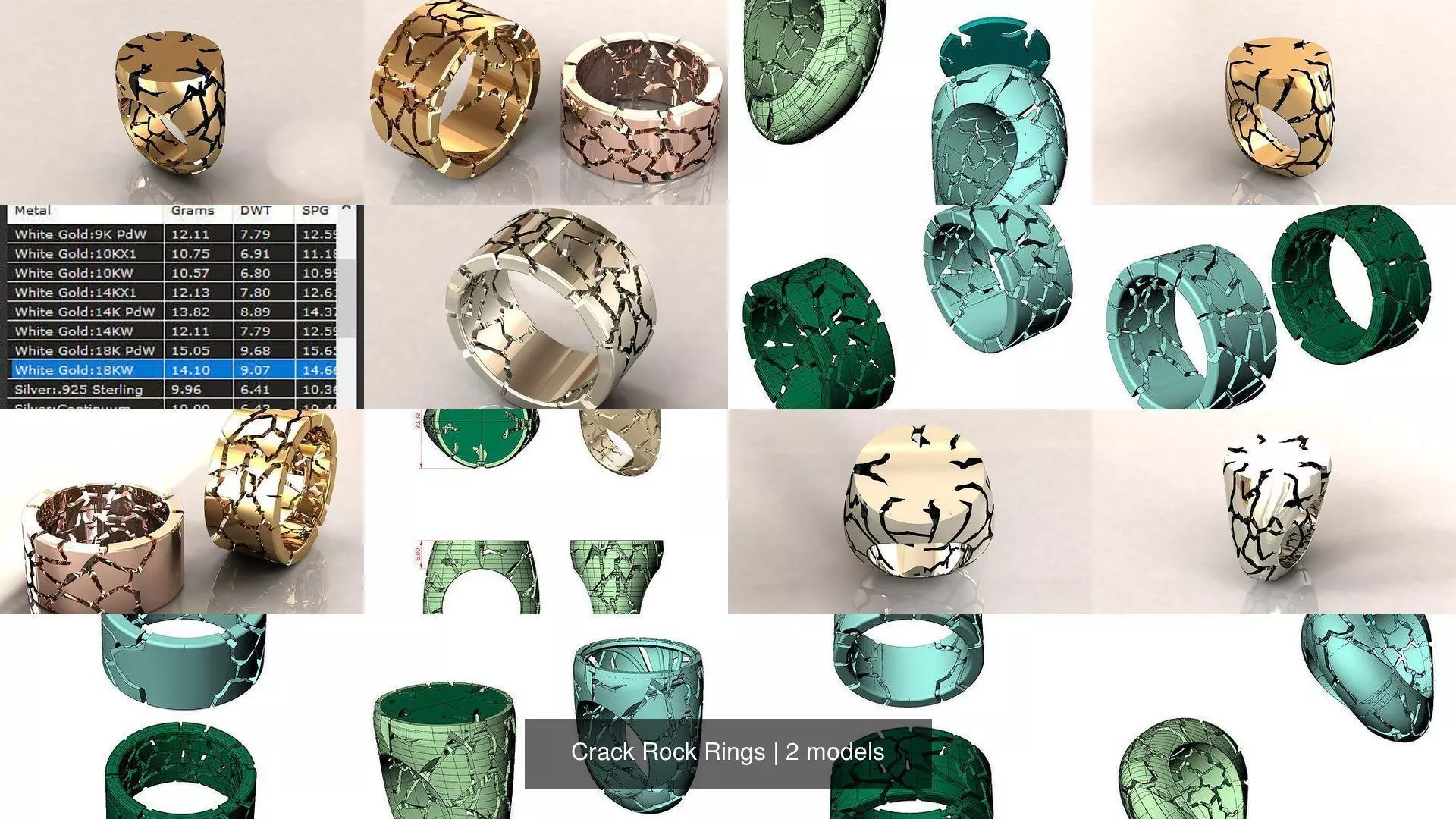 Crack Rock Rings 3D Model Collection_0