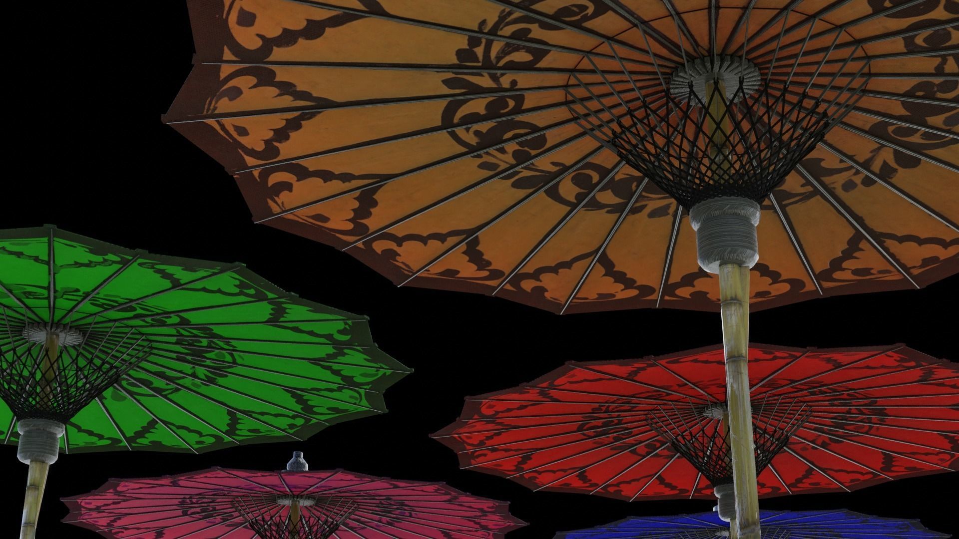 Pathein Sun Umbrella Myanmar Low-poly 3D model_3