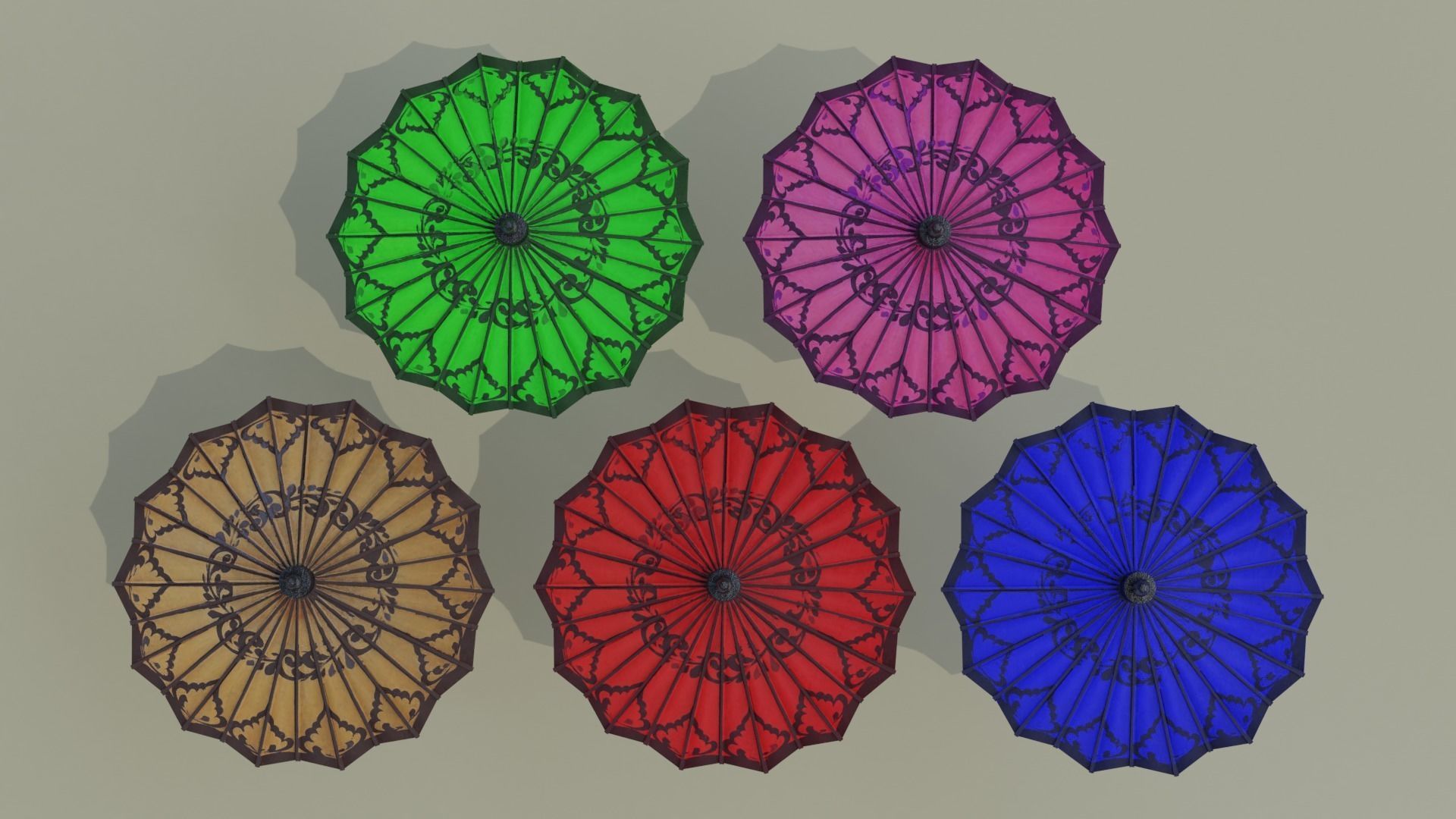 Pathein Sun Umbrella Myanmar Low-poly 3D model_5
