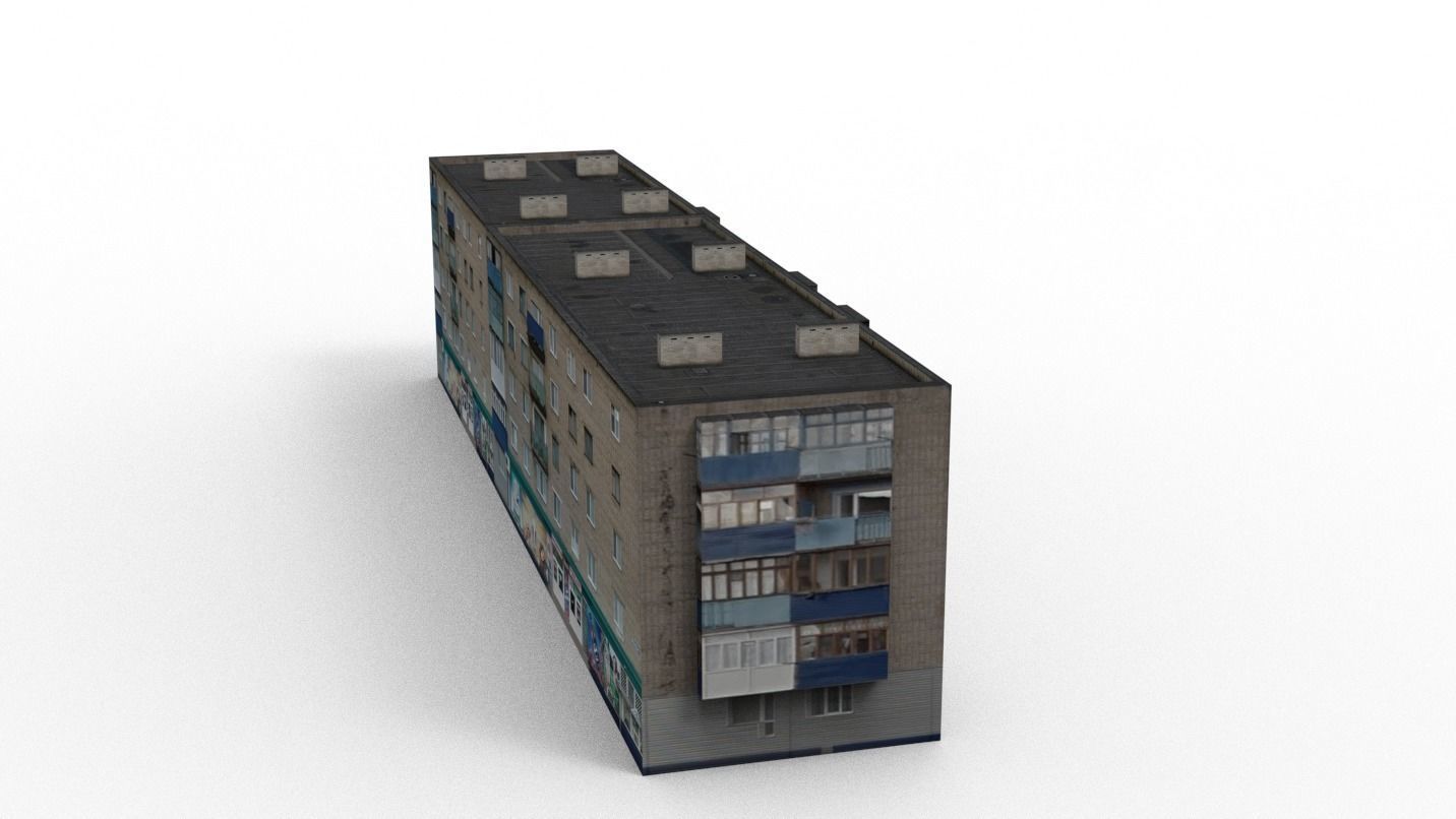 Five-storey residential building Low-poly 3D model_8