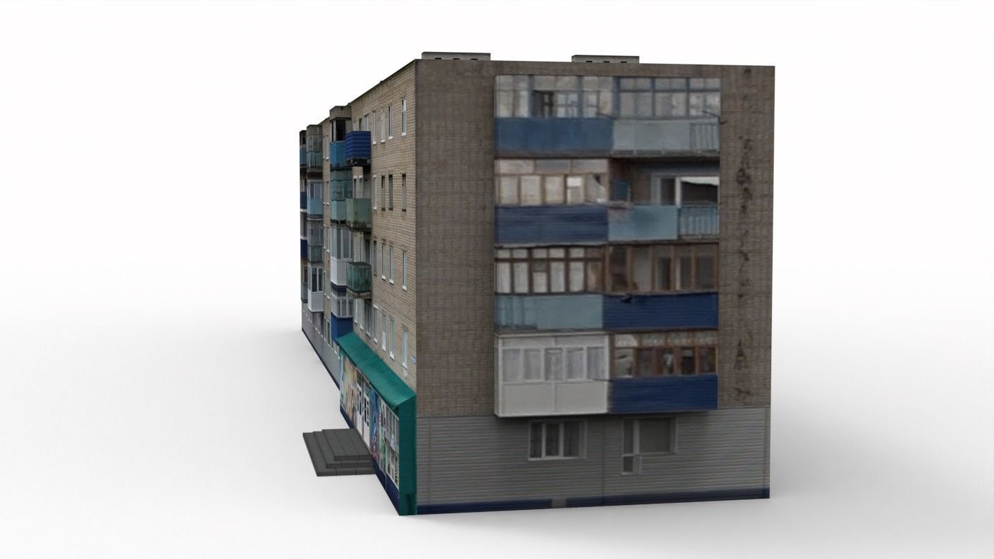 Five-storey residential building Low-poly 3D model_7