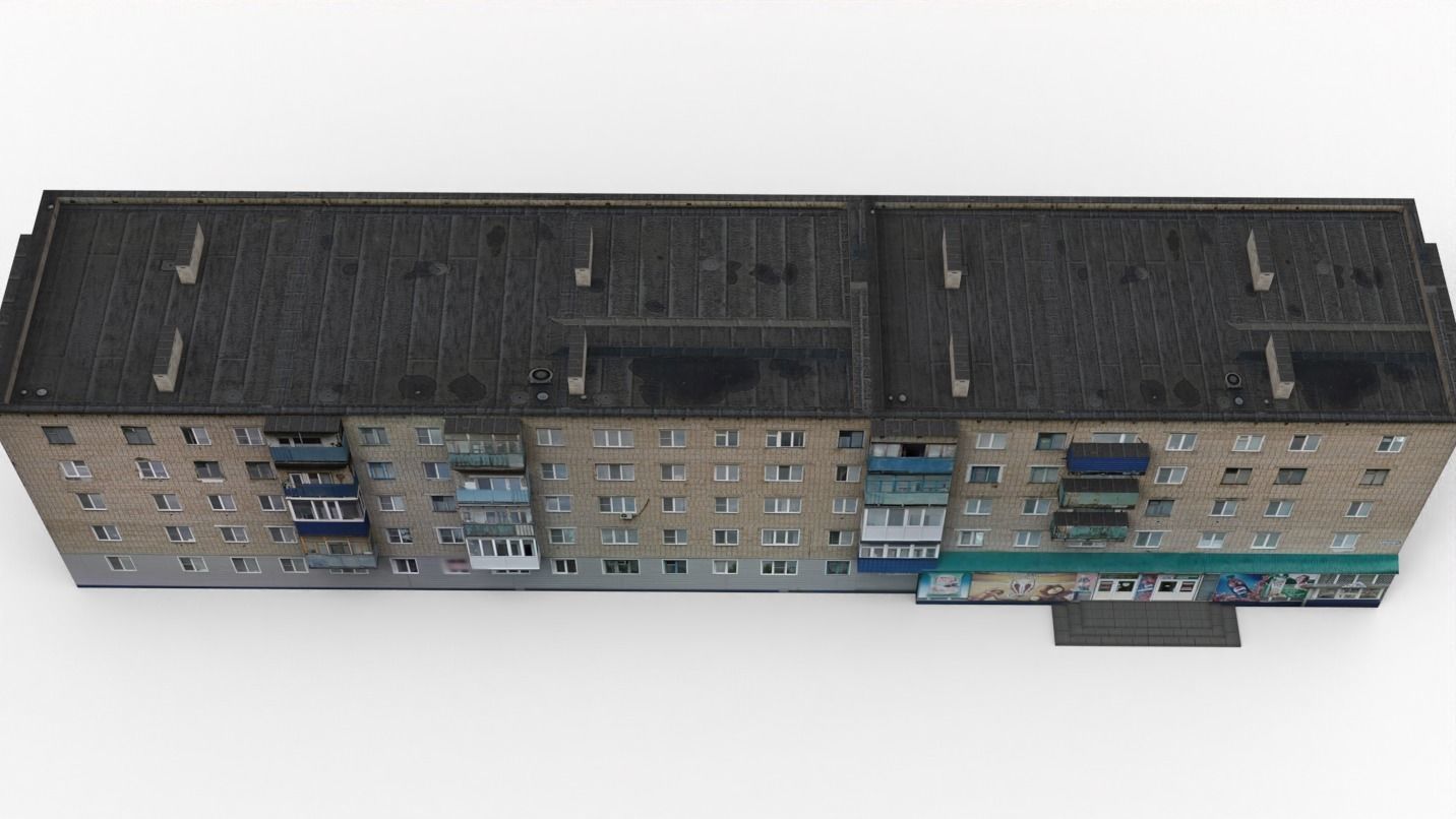 Five-storey residential building Low-poly 3D model_6