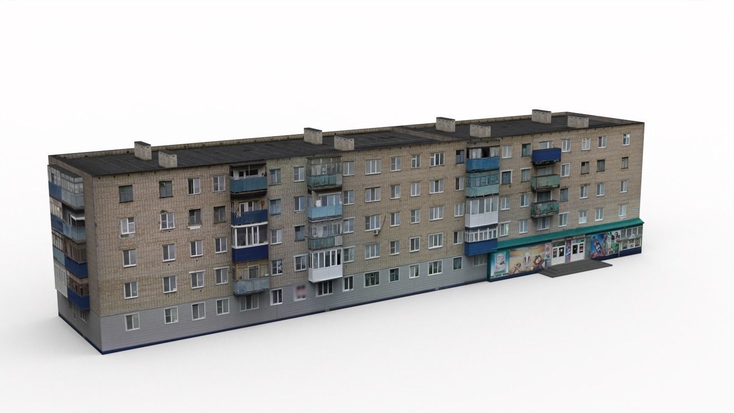 Five-storey residential building Low-poly 3D model_4