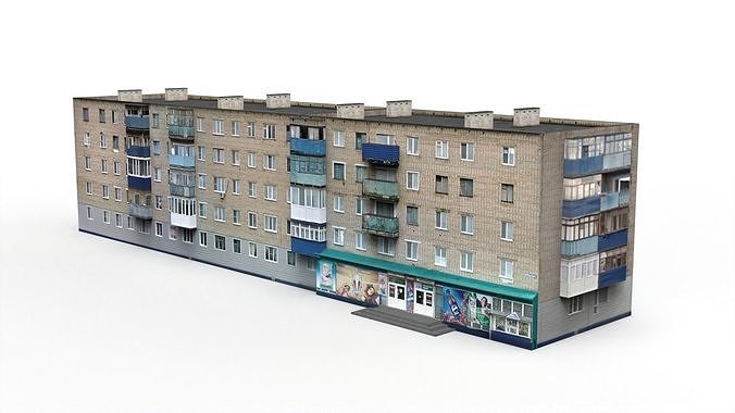 Five-storey residential building Low-poly 3D model