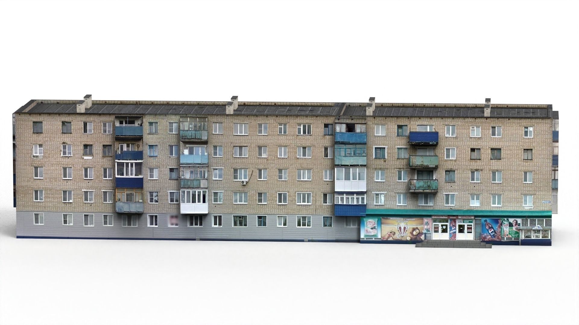 Five-storey residential building Low-poly 3D model_2