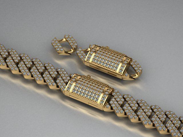 Cuban link bracelet with lock 3D print model_8