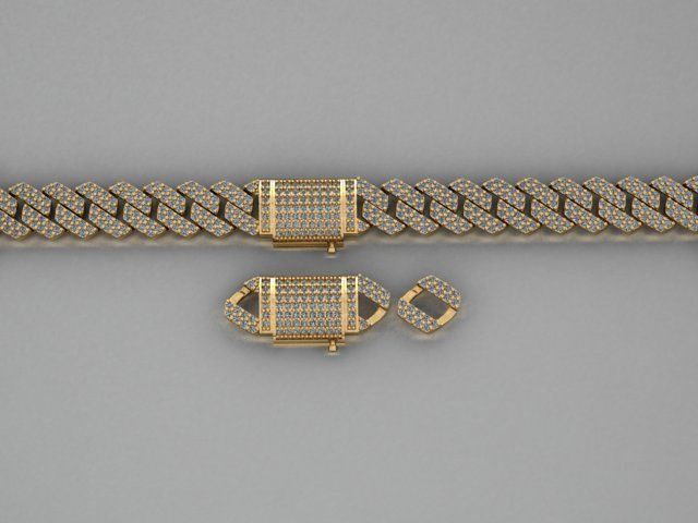 Cuban link bracelet with lock 3D print model_15