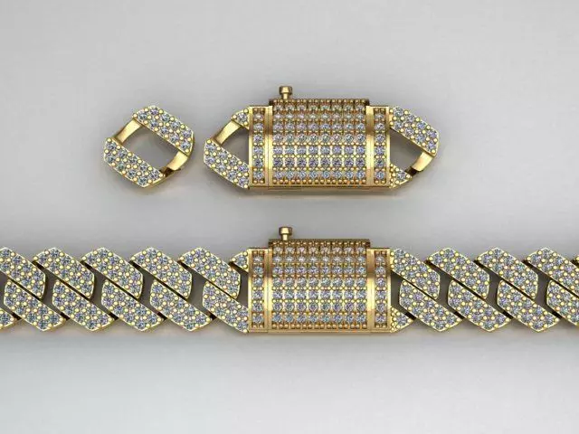 Cuban link bracelet with lock 3D print model_0