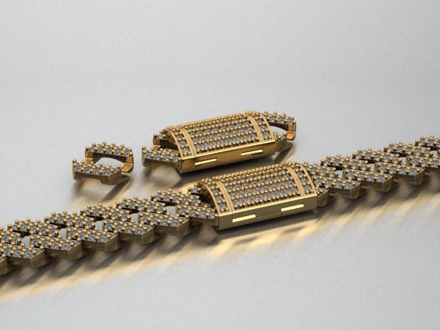 Cuban link bracelet with lock 3D print model_4