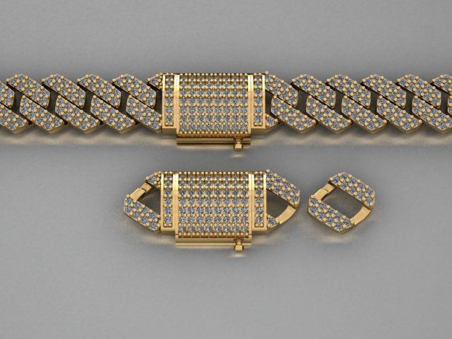 Cuban link bracelet with lock 3D print model_6