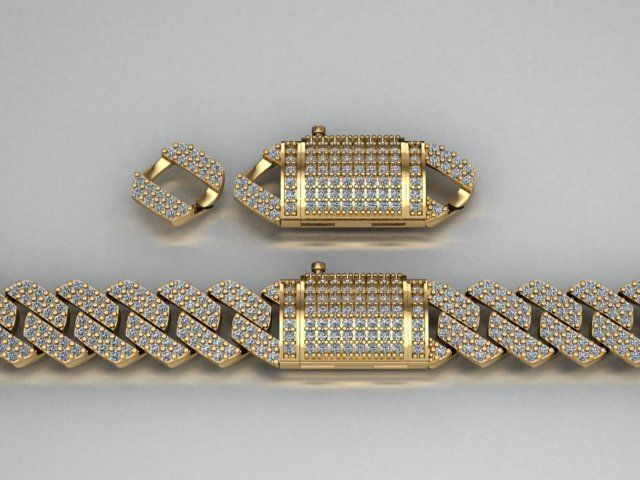 Cuban link bracelet with lock 3D print model_5