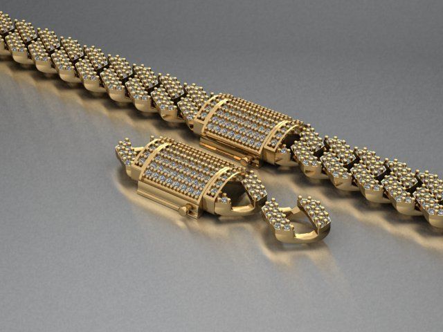 Cuban link bracelet with lock 3D print model_2